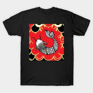 Persevere /Red-Black  Chinoiserie Carp / Koi Fish T-Shirt